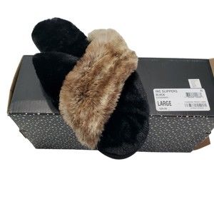 New in Box Women's INC Slippers; Size Large (9-10); Faux Fur Criss Cross